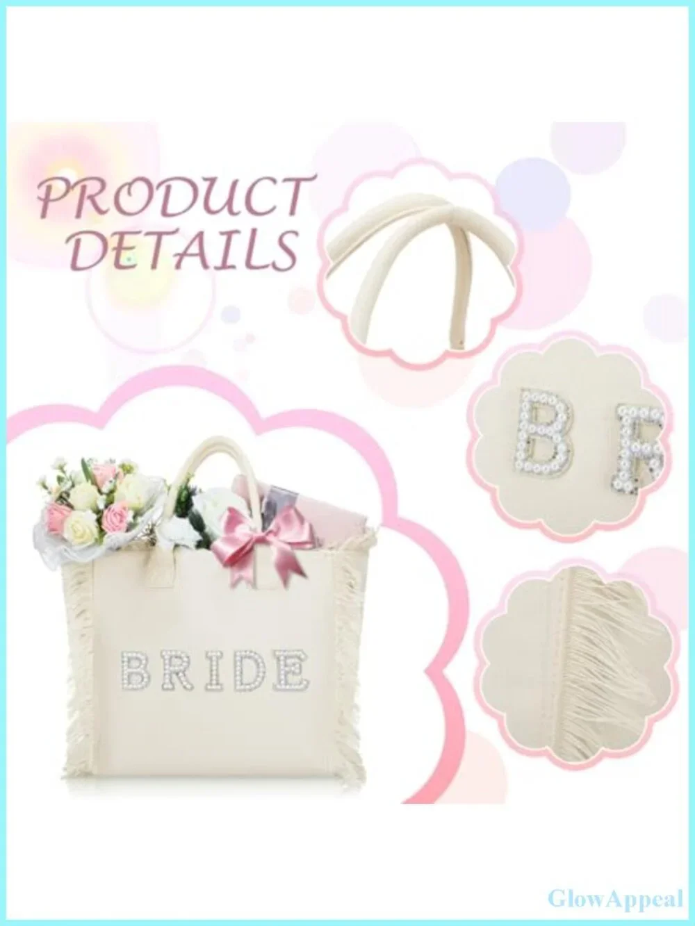 Bride Tote Bag Large Canvas Pearl Fringe Wedding Bridal Beach